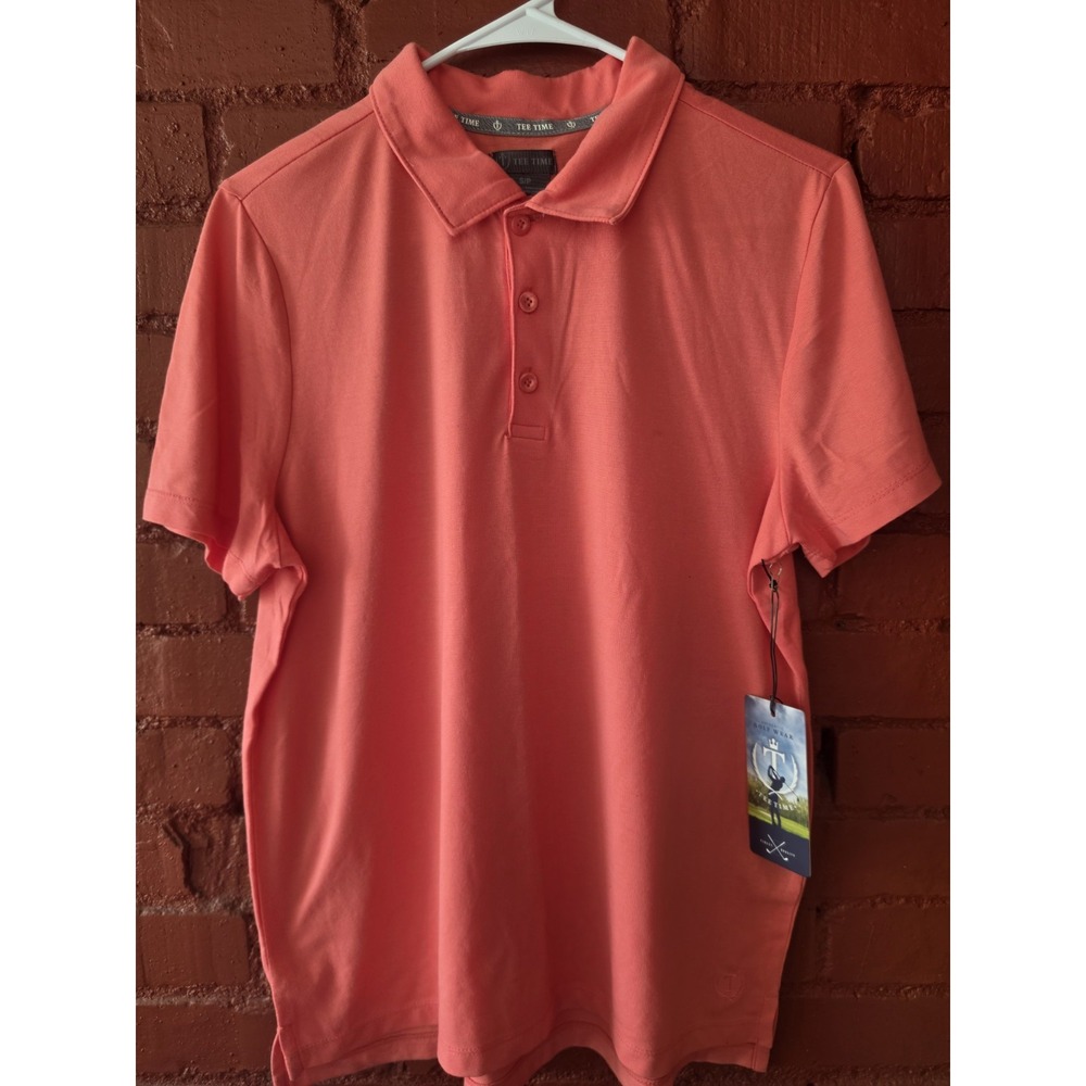 NWT Men's Golf Polo Shirt Coral Pink 4-Way Stretch Moisture Wicking Tee Time S/P